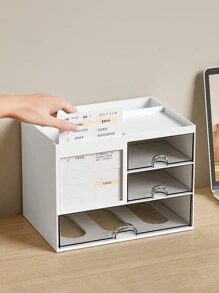 1 Pièce Bureau Minimaliste Tiroir Organisateur De Papeterie Porte-stylo Avec Grande Capacité, Peut Être Assemblé Comme Étagère Pour Bureau Ou Étudiant