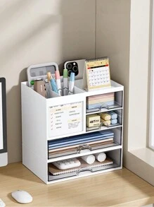 1 Pièce Bureau Minimaliste Tiroir Organisateur De Papeterie Porte-stylo Avec Grande Capacité, Peut Être Assemblé Comme Étagère Pour Bureau Ou Étudiant