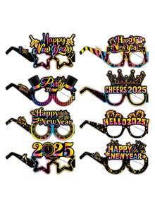 Fengshang Jewlery Co.,Ltd 8pcs/Set 2025 New Year Party Funny Photo Booth Props Paper Glasses Beach Accessories For Women Glasses Shades - Multicolor - View 12