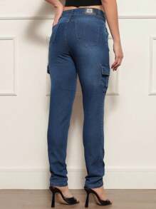 Women's Cargo Jeans - Rửa tối - Xem 2