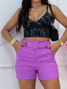 Shein Tailored Shorts With Belt - 淺灰紫 - 查看 4