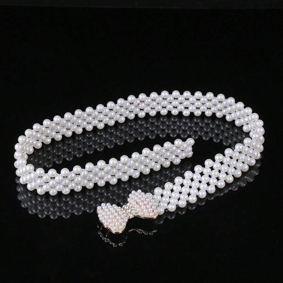 Pearl Belt With Elastic Shiny Glitter Rhinestone With Braided Fashion Gifts 2024 - H - Xem 1