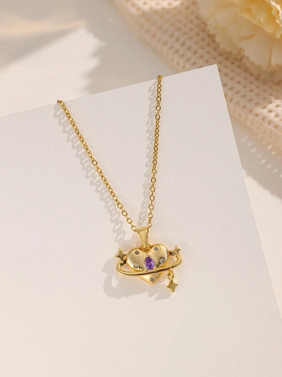 1件不锈钢立方氧化锆蝴蝶结吊坠项链，别致浪漫，时尚百搭，是送给女性的礼物，适合街头、日常、假日、派对等场合（OPP袋包装） - 金黃色 - 查看 1