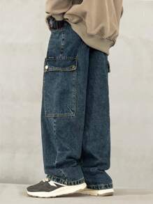 Tween Boy 宽松工装牛仔裤 - 深色水洗藍 - 查看 1