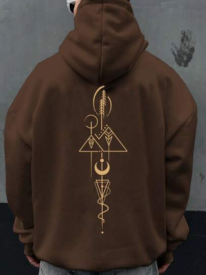 Men's Spring Autumn Geometric Print Hooded Casual Sweatshirt