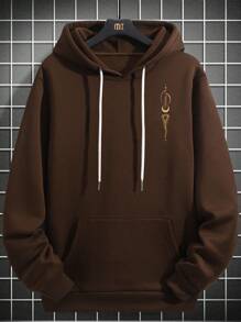 Men's Spring Autumn Geometric Print Hooded Casual Sweatshirt - Coffee Brown - View 4