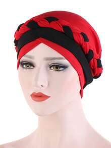1pc Women Dual-Tone Milk Silk Headscarf Cap With Braid, Hair Covering Daily Under Cap
