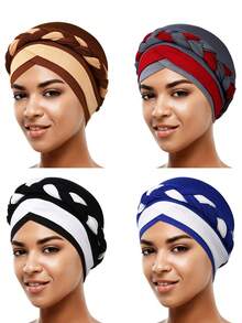 1pc Women Dual-Tone Milk Silk Headscarf Cap With Braid, Hair Covering Daily Under Cap
