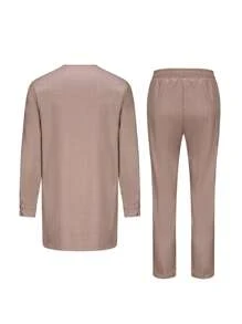 男士设计师服装长袖圆领拼色衬衫和运动裤 2 件套男士服装元素男士西装