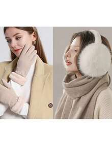 1 件装涤纶蓬松可折叠耳套，男女通用冬季毛绒内衬耳套耳罩手套套装 - A - 查看 13