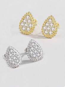 1 đôi bông tai hình giọt nước nhỏ thời trang và đơn giản với đầy đủ kim cương giả, thích hợp để đi lại và đeo hàng ngày, quà tặng trang sức sang trọng và thanh lịch cho các cô gái, bán buôn - Hoa tai - Xem 1