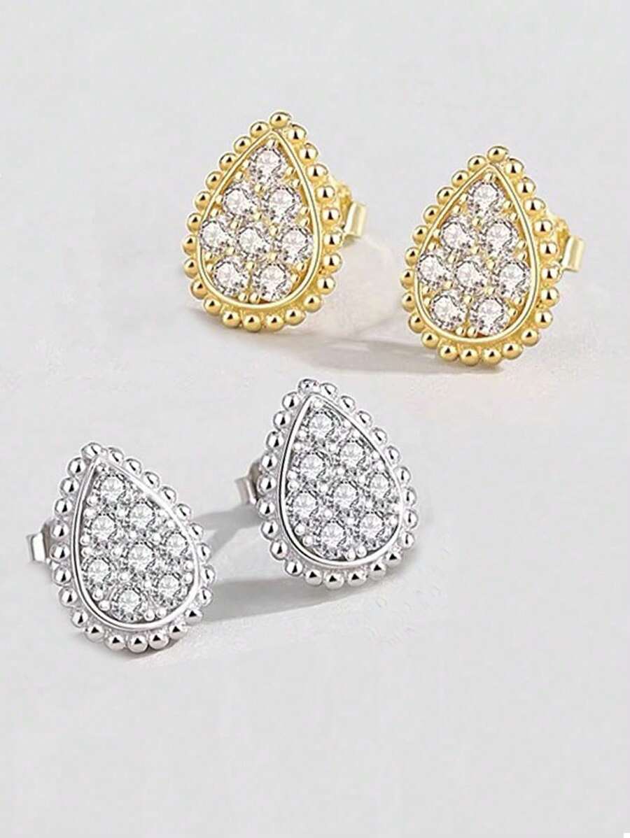 1 đôi bông tai hình giọt nước nhỏ thời trang và đơn giản với đầy đủ kim cương giả, thích hợp để đi lại và đeo hàng ngày, quà tặng trang sức sang trọng và thanh lịch cho các cô gái, bán buôn - Hoa tai - Xem 1