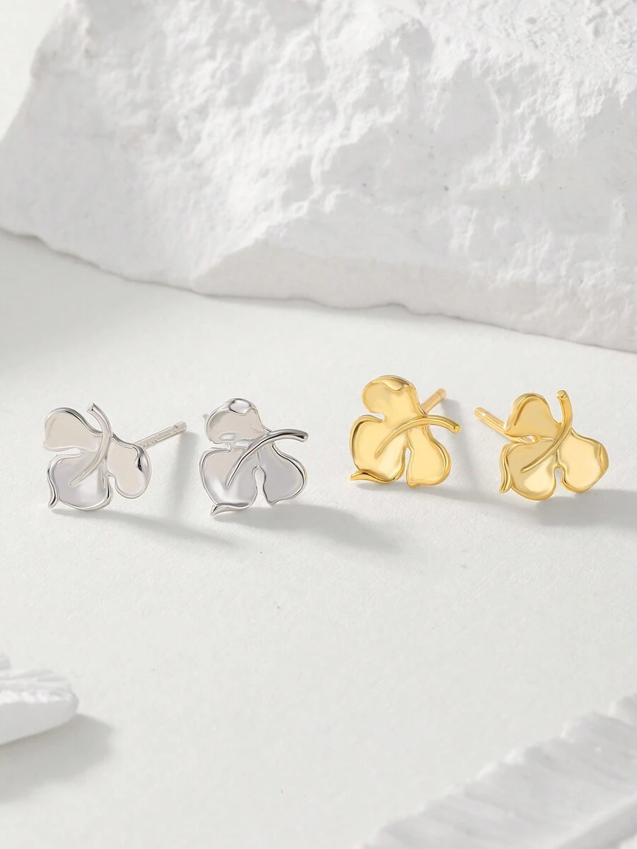 Hoa tai thiết kế hình lá thanh lịch bằng bạc Sterling 925, phù hợp cho thanh thiếu niên, đeo hàng ngày, đi nghỉ, lễ hội - Một cỡ - Xem 1