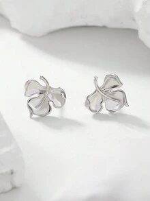 Hoa tai thiết kế hình lá thanh lịch bằng bạc Sterling 925, phù hợp cho thanh thiếu niên, đeo hàng ngày, đi nghỉ, lễ hội - Một cỡ - Xem 3