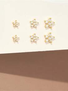 6Pcs 925 Sterling Silver Three  Flowers Earring For Women Romantic Drop Earring 18K Gold Plated  Suitable For Party Mom Gift Fine Jewelry - Gold - View 9