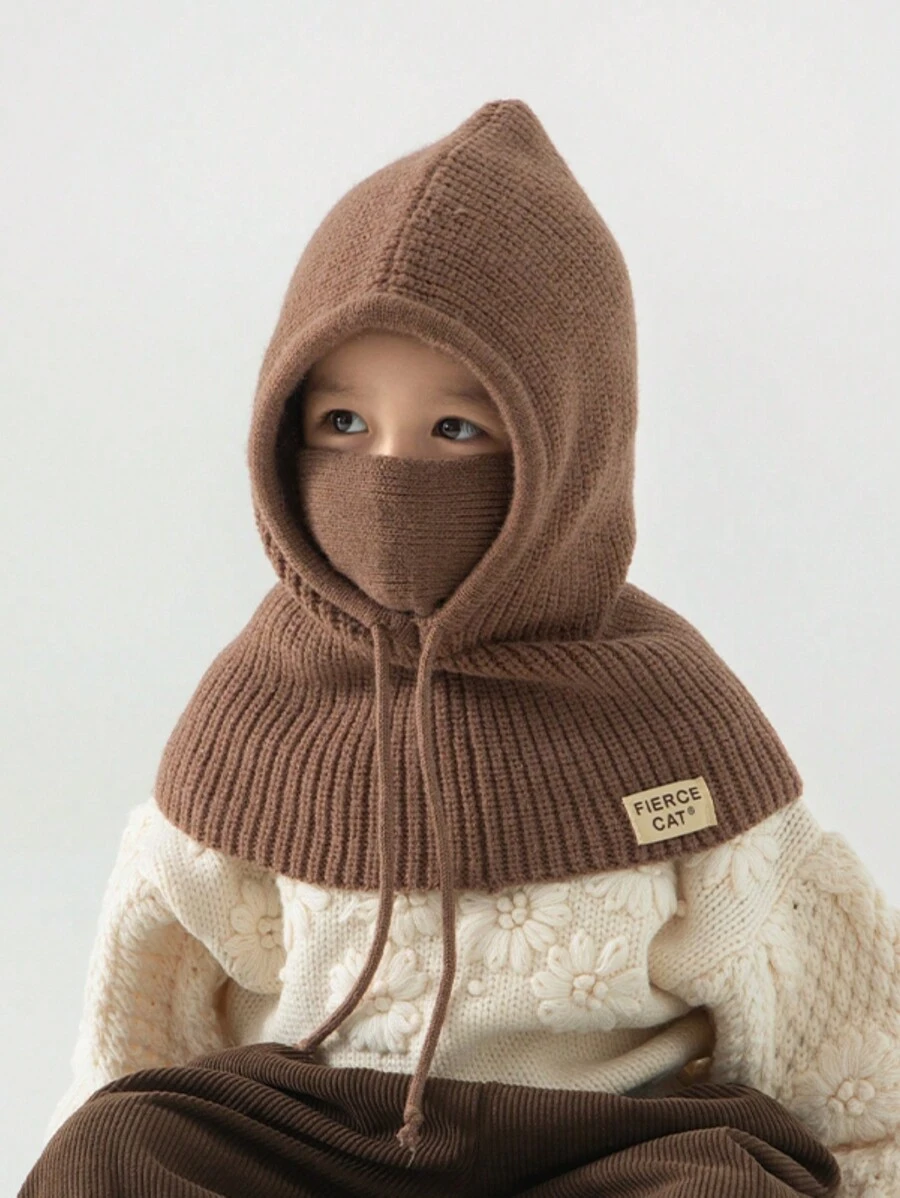 Bộ mũ và khăn quàng cổ trẻ em, mũ len ấm áp cho bé gái bé trai có miếng che tai cho mùa thu đông - Mũ một mảnh dệt kim nhãn CAT - Xem 1