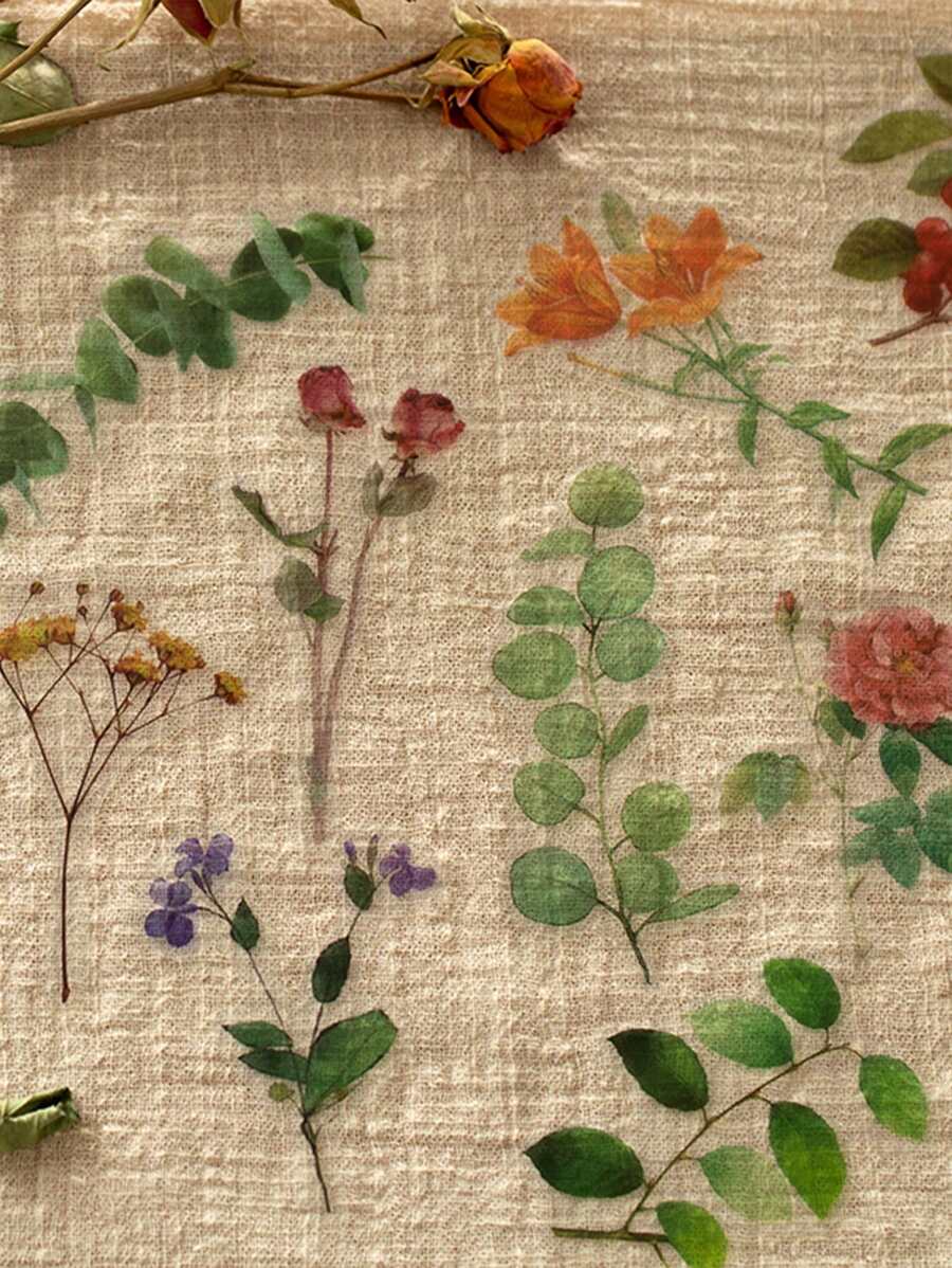40pcs/Pack Garden Plant & Flower Themed PET Stickers, Scrapbooking Decoration Material,School Supplies,Back To School