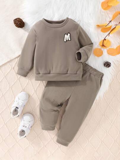 Baby Boy 2pcs Thermal Lined Long Sleeve T-Shirt And Pants Set, Casual Round Neck Sweatshirt And Trousers Autumn Winter Outfit
