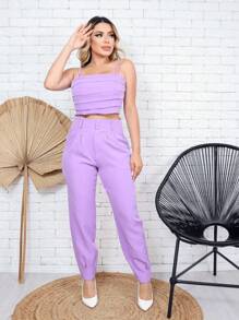 Women's Tailored Shirt And Pants Set - 紫丁香色 - 查看 1