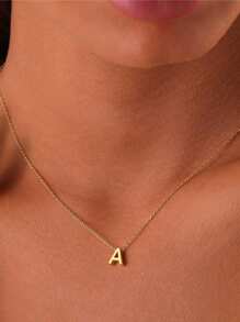 1pc Minimalist Gold Metal Alphabet Letter Pendant Necklace, Fashionable Jewelry Gift For Men & Women - Multicolor - View 2