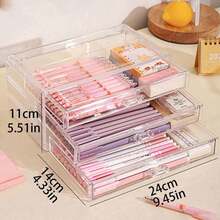 1 件大容量亚克力笔筒桌面收纳盒，透明多隔层，可存放记号笔、彩色铅笔、化妆品、办公用品 - 無色 - 查看 6