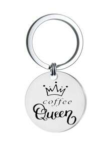 1pc Stainless Steel "Coffee Queen" Keychain Fashionable Bag Accessory Small Gifts Gifts For Her Gifts For Women - Silver - View 1