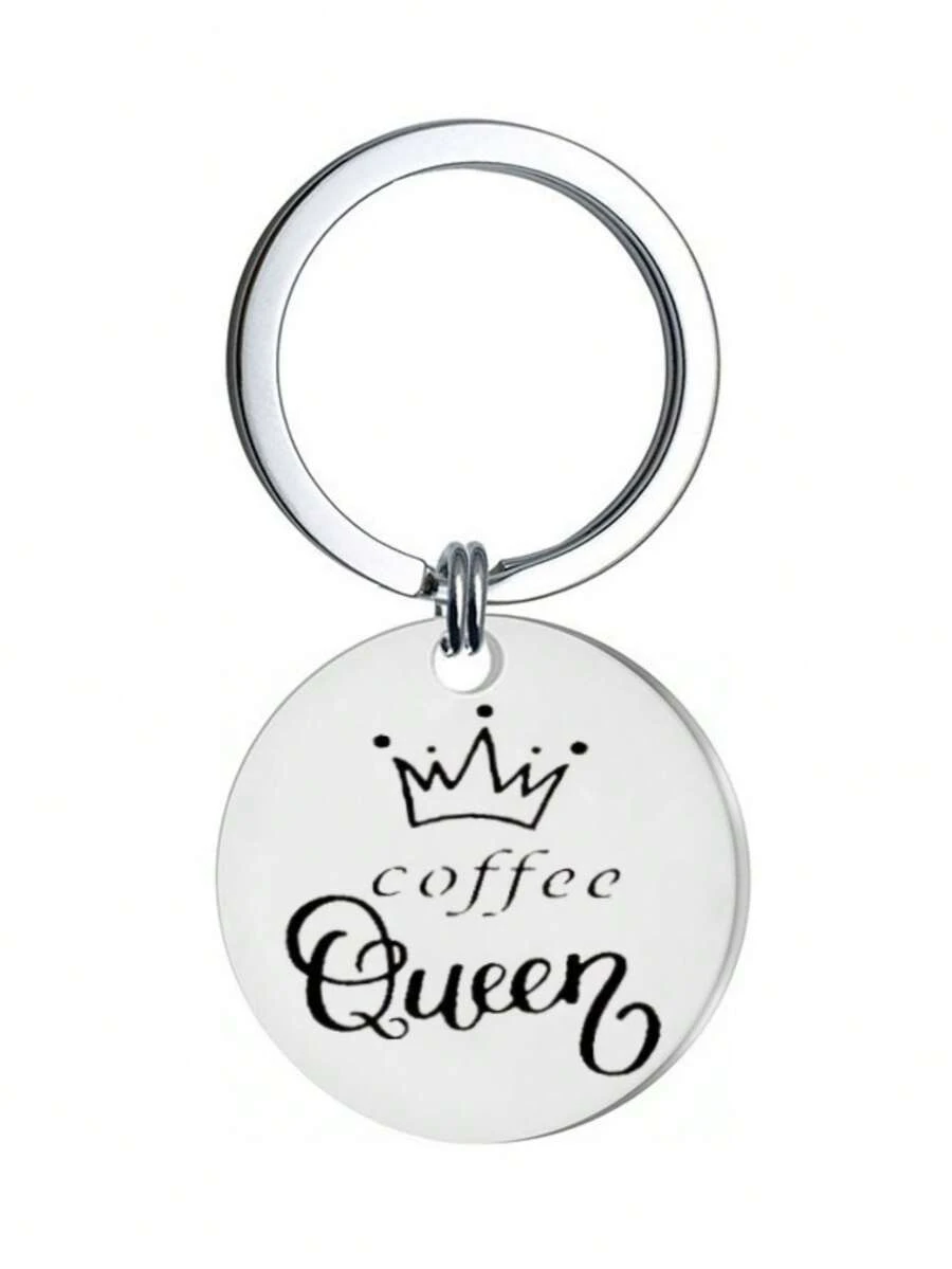 1pc Stainless Steel "Coffee Queen" Keychain Fashionable Bag Accessory Small Gifts Gifts For Her Gifts For Women - Silver - View 1
