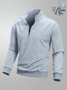 男士简约半拉链立领套头衫运动衫休闲保暖上衣春秋季 - 白色 - 查看 8