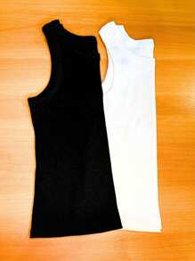 Kit 2 Basic Women's Blogger Foreign Tank Top Two-Color Casual Ribbed Blouse - Đen và trắng - Xem 2