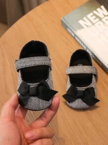 1pair Girls Fabric Bow Decor Casual Flat Shoes, Suitable For Spring And Autumn - Black - View 3