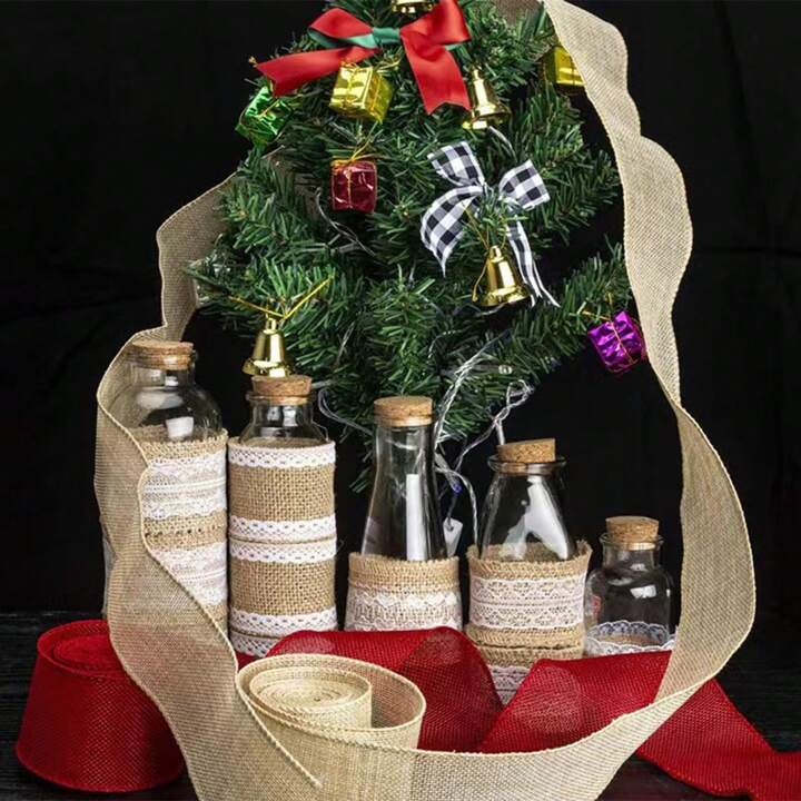 厚手の麻布リボン 1巻 5m長さ 10cm幅と5cm幅 手作りDIYクラフト