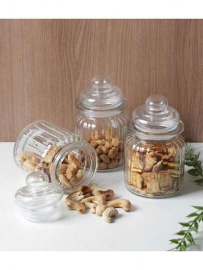 Jogo 3 Potes Temperos Balas Em Vidro Tampa Hermética