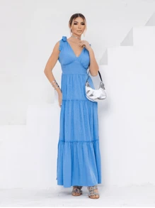 Women's Long Dress With Plain Straps - 藍色 - 查看 1