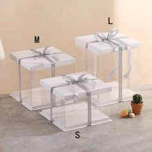8-Inch/10-Inch Transparent Birthday Cake Box For Baking, Party And Gift, Includes 1 Approximately 3 Yards Gray Ribbon Back To School