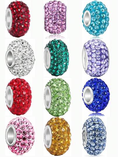 1 st äkta massivt sterlingsilver Jan-Dec Birthstone Bead Charm Strass kompatibel med alla Armband Halsband Kvinnor Födelsedagspresent