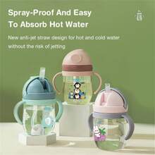 1件儿童吸管杯宝宝学习杯塑料饮水杯防呛便携水杯 - 藍色 - 查看 3