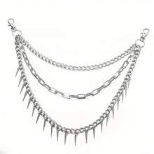 1pc Chain Pocket Pants Trousers Belt - Punk Rock Inspired Chain Layered Waist Accessories With Spike Tassel Details - Unique Gift Idea For Fashionistas