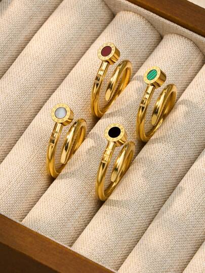 1 件装复古罗马数字多色戒指男女情侣戒指时尚不锈钢不褪色指甲戒指珠宝