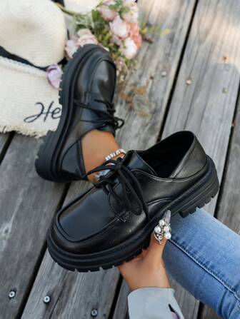 Zapatos de plataforma con cordones y punta redonda para mujer, con parte superior suave y transpirable para uso primaveral/veraniego, cómodos para uso casual
