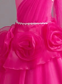 Children's Princess Dress, Tulle Skirt, Flower Girl Tween Girl Dress, Long Gown For Christmas Performance, Runway, Wedding, Emcee, Piano Recital (Please Refer To The Size Chart In The Product Details To Select The Appropriate Size) - 玫紅色 - 查看 7