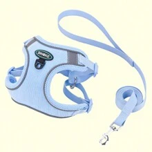 1件装亮色宠物胸背带套装，可调节织带和反光条，舒适保暖内衬，适合胸围14.6-30英寸的宠物 - 藍色 - 查看 13