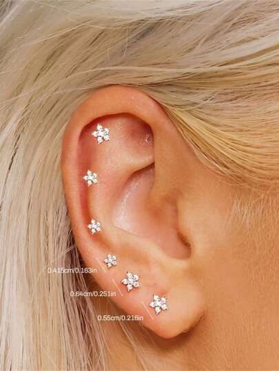 6Pcs 925 Sterling Silver Three Flowers Earring For Women Romantic Drop Earring 18K Gold Plated Suitable For Party Mom Gift Fine Jewelry Valentines