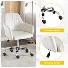 Velvet Vanity Desk Chair, Velvet Dressing Chair With Backrest, Modern And Cute Computer Task Chair With 360 ° Rotation And Height Adjustment, Gold Base, Soft Cushion Rolling Home Office Chair - Beige - View 6
