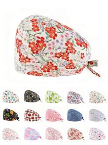 1 件女款-涤纶面料花卉、心形、卡通印花护士帽，适用于医生、护士、美容院、兽医医院和家政工作者，抗菌防尘万圣节情人节 - 彩色 - 查看 7