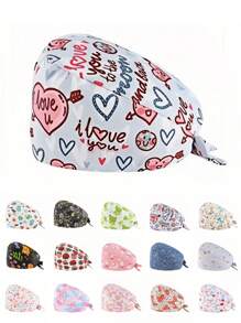 1 件女款-涤纶面料花卉、心形、卡通印花护士帽，适用于医生、护士、美容院、兽医医院和家政工作者，抗菌防尘万圣节情人节 - 彩色 - 查看 3