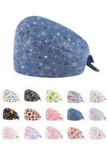 1 件女款-涤纶面料花卉、心形、卡通印花护士帽，适用于医生、护士、美容院、兽医医院和家政工作者，抗菌防尘万圣节情人节 - 彩色 - 查看 5