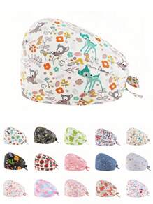 1 件女款-涤纶面料花卉、心形、卡通印花护士帽，适用于医生、护士、美容院、兽医医院和家政工作者，抗菌防尘万圣节情人节 - 彩色 - 查看 4