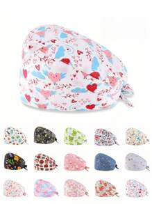 1 件女款-涤纶面料花卉、心形、卡通印花护士帽，适用于医生、护士、美容院、兽医医院和家政工作者，抗菌防尘万圣节情人节 - 彩色 - 查看 10