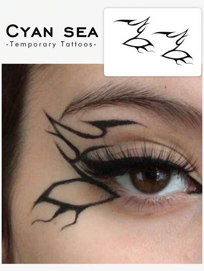 1 件可水洗临时纹身贴纸，PVC 简约 INS 风格艺术化妆眼部纹身贴花，防水防汗，适合时尚日常使用
