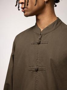 INFLATION Áo khoác nam dài tay cài nút phía trước phong cách Trung Hoa dày tiện dụng có khóa kéo - Lạc đà - Xem 5